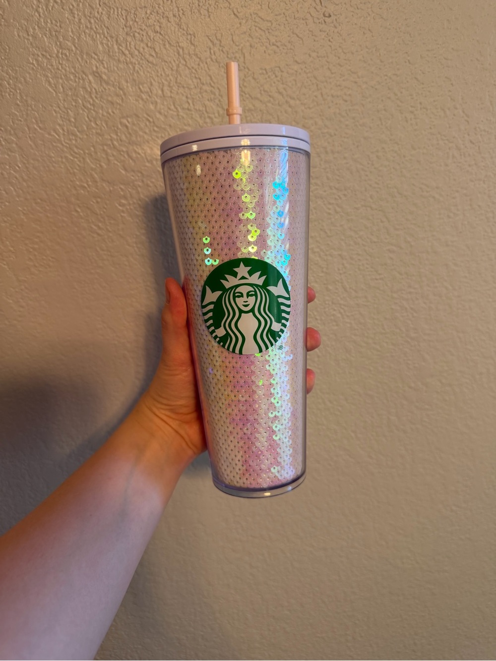 Starbucks 2020 Holiday White Iridescent Sequin Tumbler 24oz